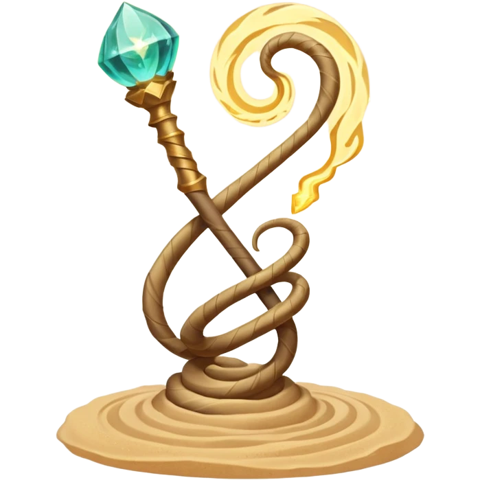 desert sand mage staff object icon, ancient staff with serpent coils around it, glowing golden sand gem on top, swirling sand aura, fantasy desert weapon, 3D cartoon, mobile game icon style, centered, clean background, no text, no watermark
 emoji