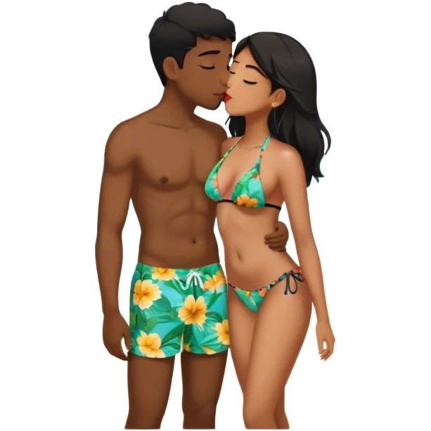 Black boy at the beach kissing south Asian girl emoji