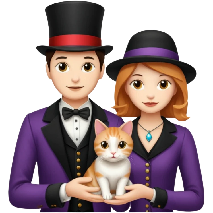 magician couple and their pet cat emoji
