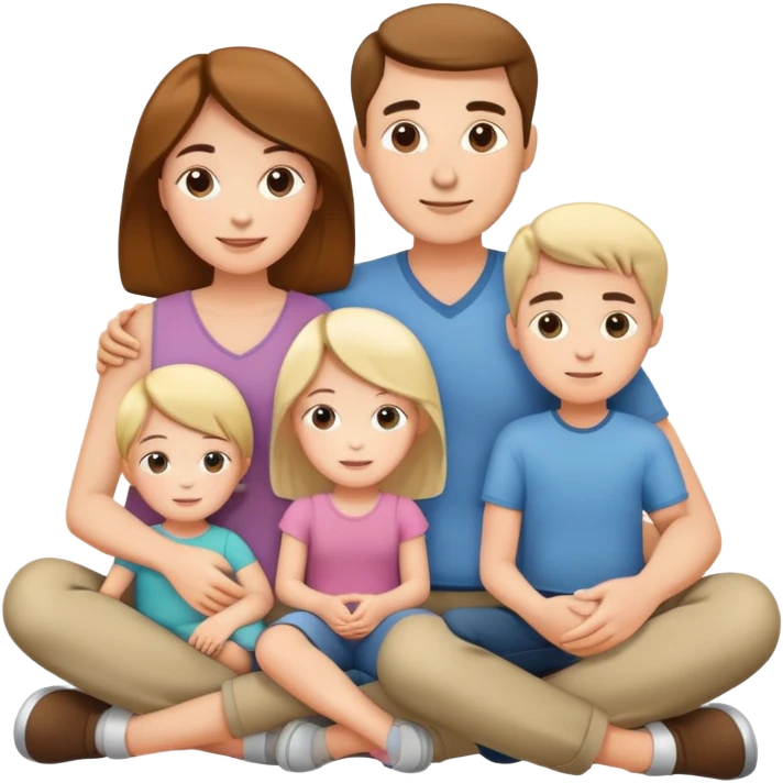white family with parents and children sitting in a cool relaxed pose emoji