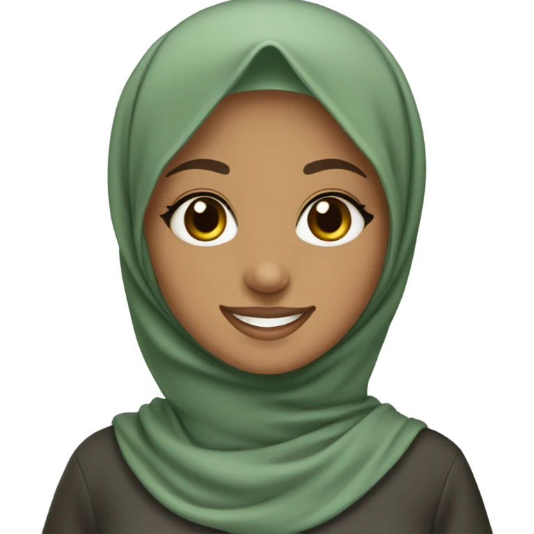 hijabi girl with sage green abaya and hijab. smiling  emoji