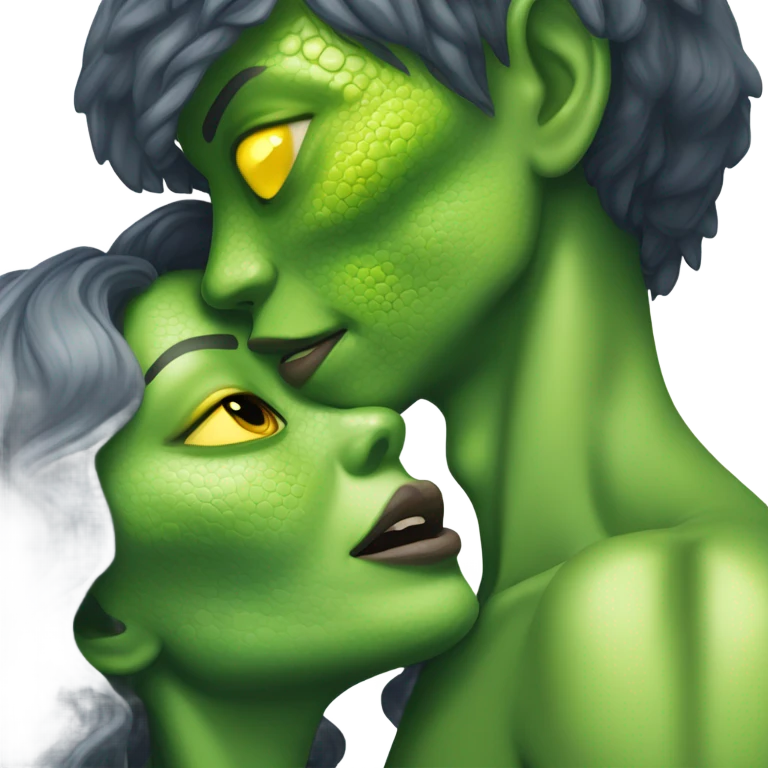 a Reptilian alien woman kissing humman man emoji