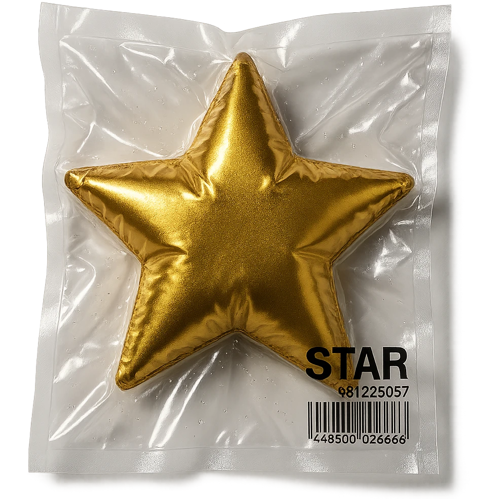 star, metallic and inflated appearance, vacuum-sealed style emoji