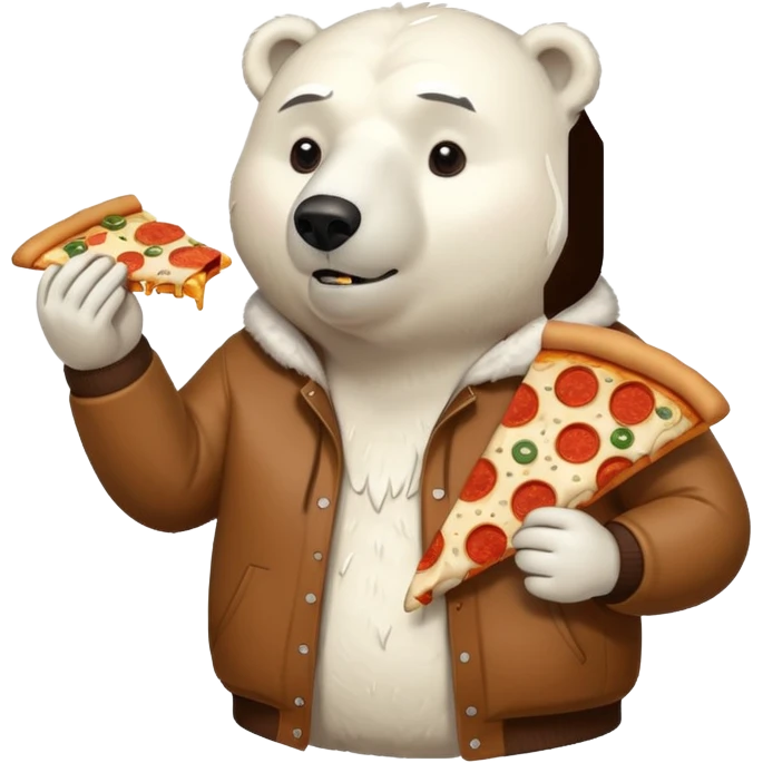 polar bear with pizza wearing jacket emoji