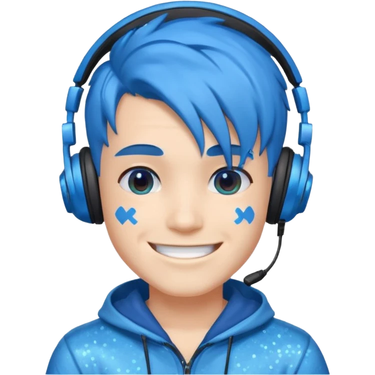 glitter blue gamer boy happy blue hair emoji