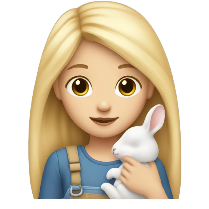 a fair blonde girl holding a small bunny emoji