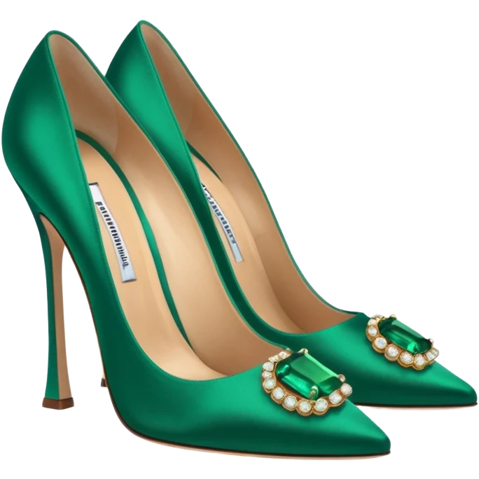 manolo blahink 90's satin pump add the jewelry to the front green emoji