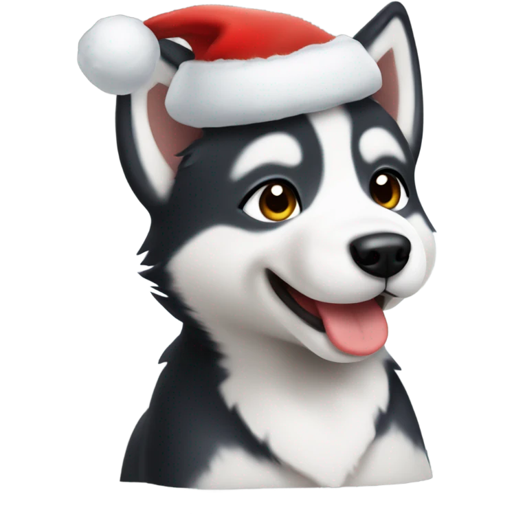 husky puppy wearing santa hat emoji