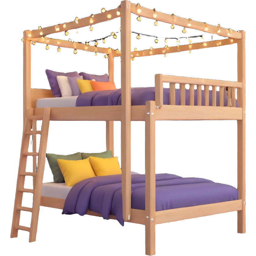 raised loft bed with twinkling fairy lights strung underneath emoji