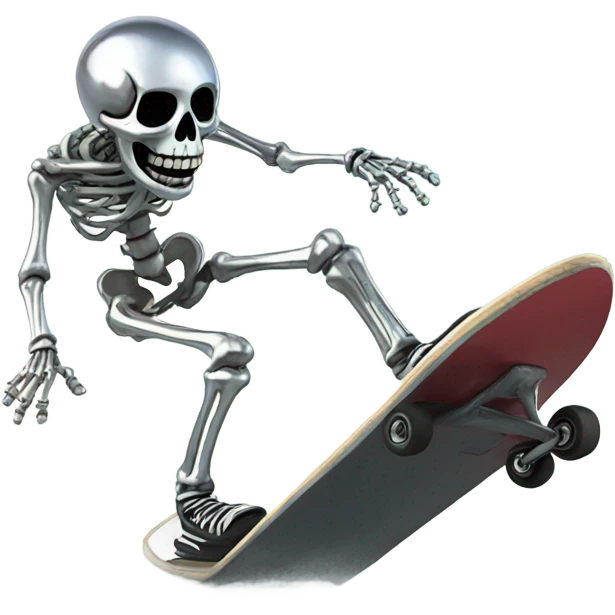 Chrome skeleton skateboarding over a boat emoji