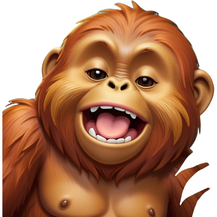 Cinematic Cute Yawning Orangutan Portrait Emoji, Head tilted slightly with a dramatic, wide-open yawn, showcasing a richly textured face with half-closed, sleepy eyes and a relaxed, open expression, Simplified yet irresistibly adorable features, highly detailed, glowing with a soft, cozy jungle glow, high shine, relaxed yet expressive, stylized with a dash of whimsical charm, soft glowing outline, capturing the essence of a drowsy yet affectionate guardian that appears ready to stretch out for a nap! emoji