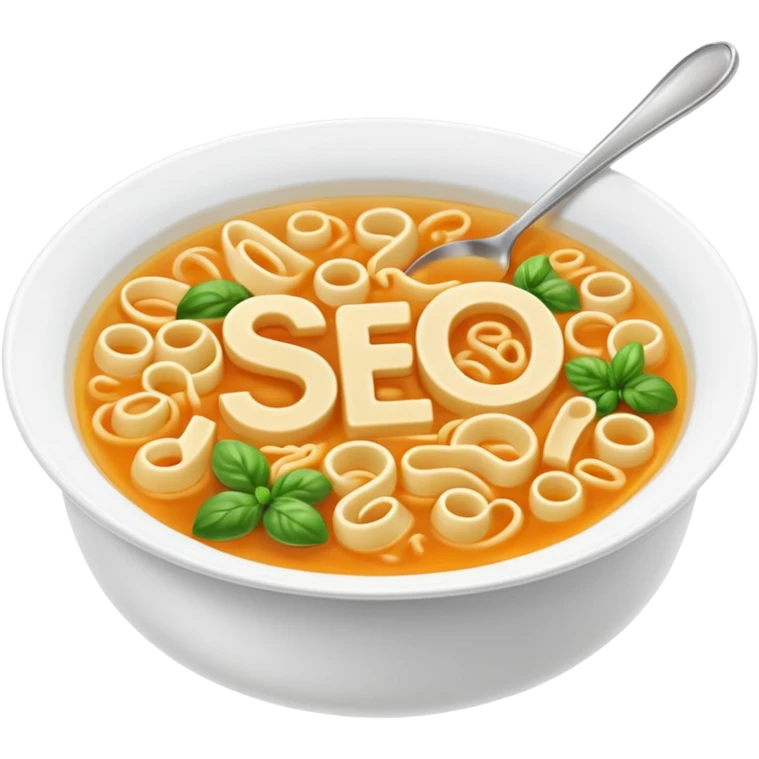 soup with letters inside spelling SEO emoji
