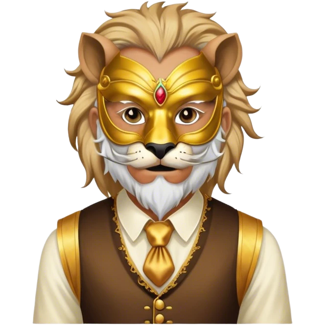 a old man, with a vest,  wear half-face golden Lion masquerade mask emoji