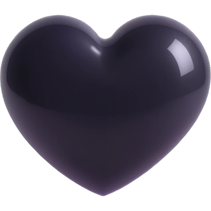 black PVC heart, glossy, high shine, rounded, 3D icon emoji