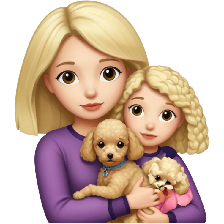 Ludo (ragazza mora capelli lisci) che abbraccia il suo cane (un barboncino biondo) emoji