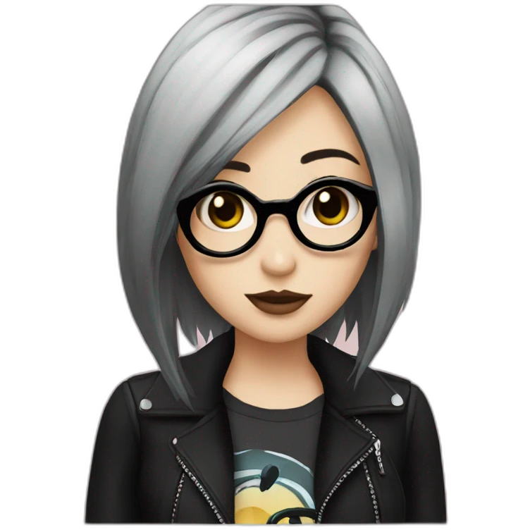 Emo girl with glasses and graphic eyeliner and black hair wearing a club outfit emoji
