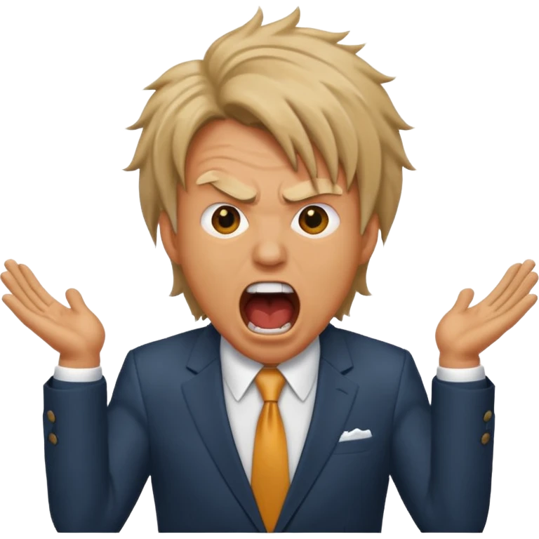 screaming man, with hair, in a suit emoji