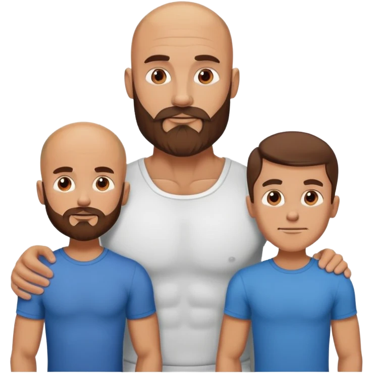Muscular Bald beard men with his fit wife long brown hair and 3 sons emoji