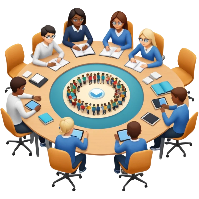 Birdseye view of large study space with students working separately add students wearing Vision Pros emoji