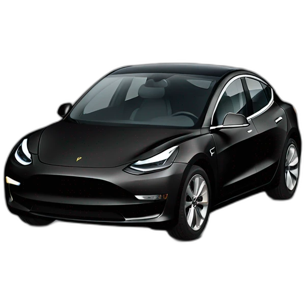 Elon musk riding a black Tesla Model 3 viewed from front emoji