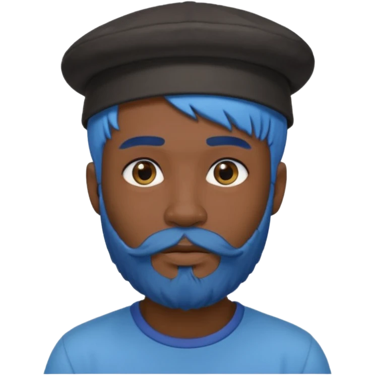 male, blue hair,black skin, beard, hat emoji