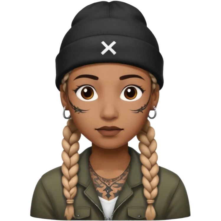 braided and tattoedbraided with lots lots lots of face tattooes and a hat emoji