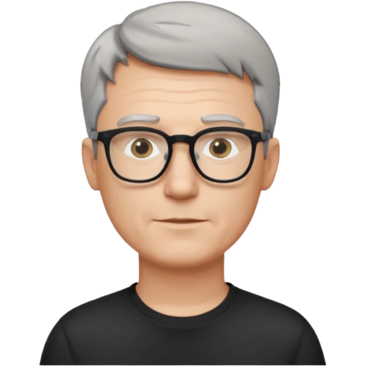 middle-aged-thin-white-man,grey-short-hair-&-glasses,-wearing-black-t-shirt, facing right emoji