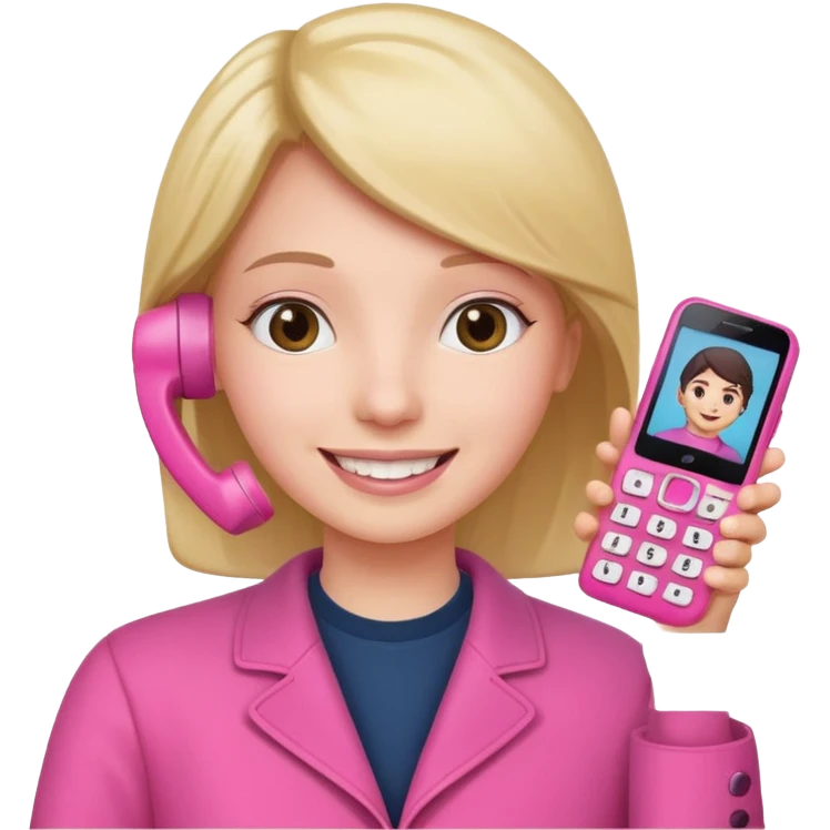 pink video call between one person holding the phone with a person on the phone screen emoji