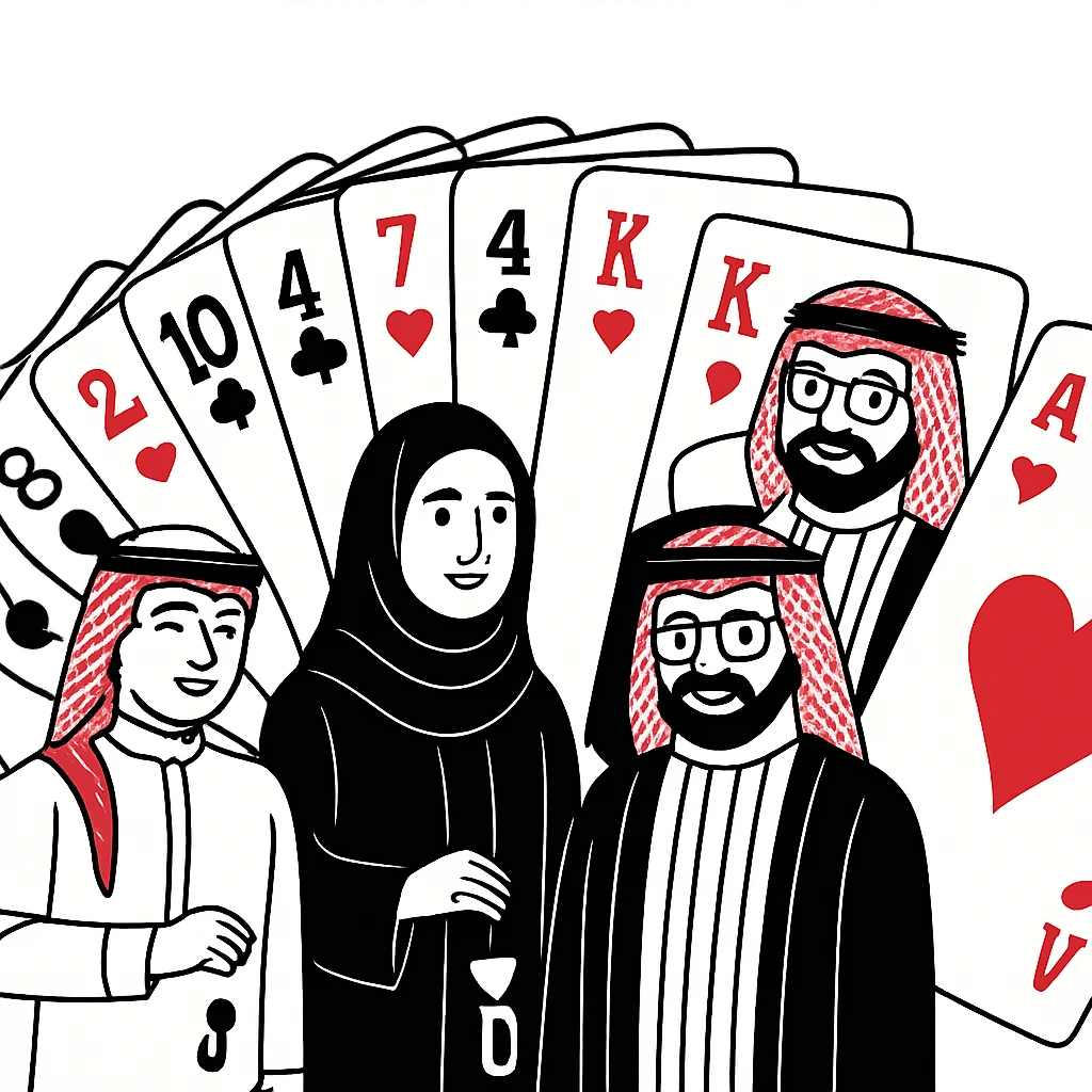 A deck of cards fanned out in a semicircle, showing various card faces and suits emoji
