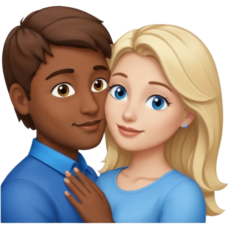 Indian brown hair man kisses blonde white woman with blue eyes emoji