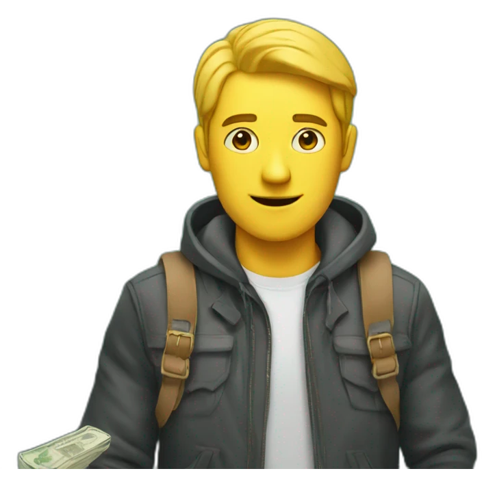 man with overloaded bag with money emoji
