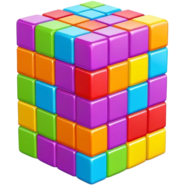 A 3D Tetris game block with a smooth, glossy surface. Bright and vibrant colors, slightly reflective, with soft shadows. The shape should resemble a classic Tetris piece, such as L, T, or square block emoji