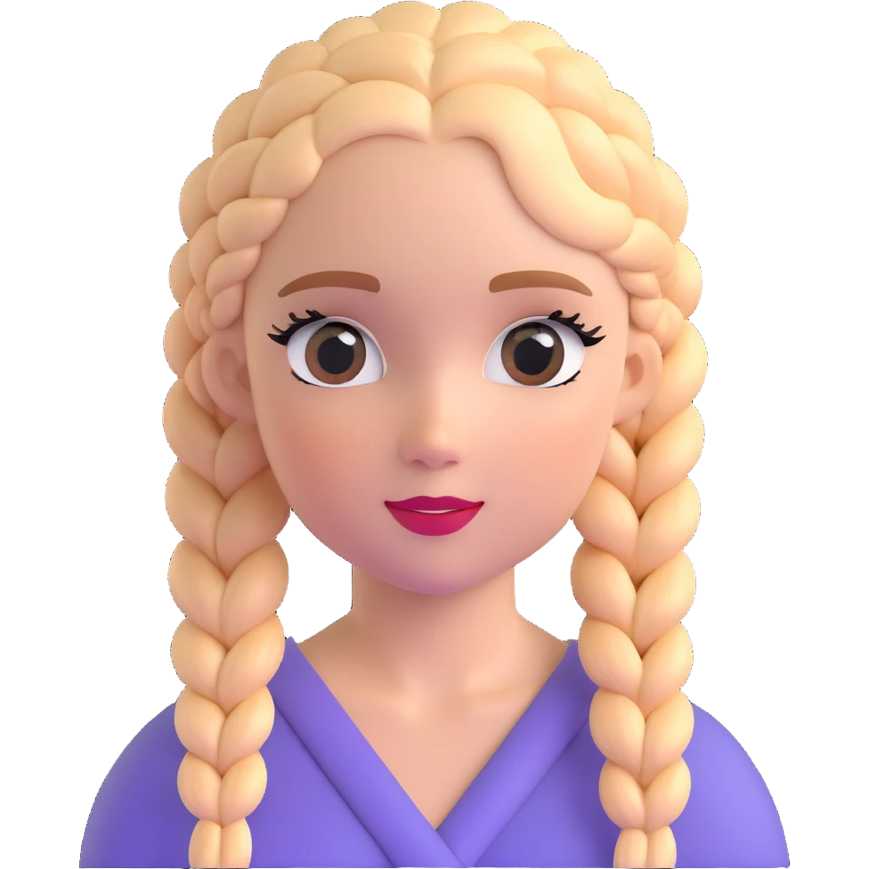 Striking character with perfect Dutch braids, fluttery large eyelashes, and a beautiful attractive face emoji