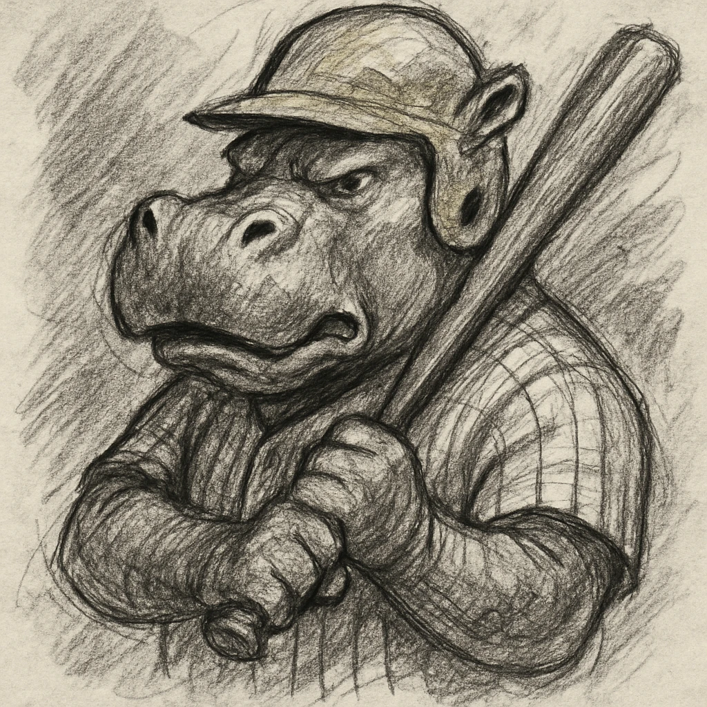hippo holding a baseball bat, wearing a yellow helmet, pinstripes outfit emoji