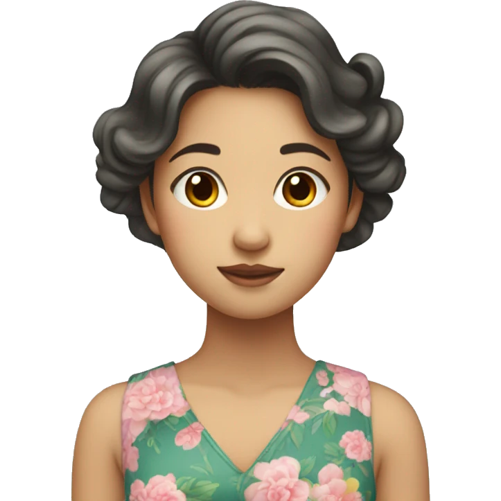 Asian Teen Girl with wavy hair in a floral dress emoji