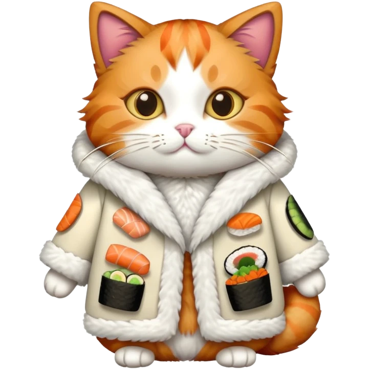cat wearing a coat made out of sushi pieces emoji