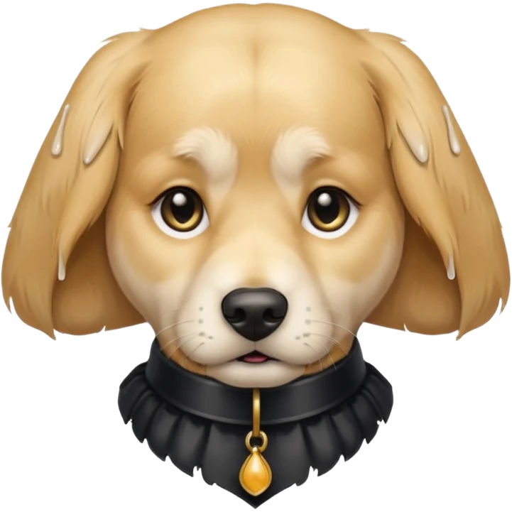 Sad golden retriever dog with tears in eyes, wearing gothic accessories  emoji