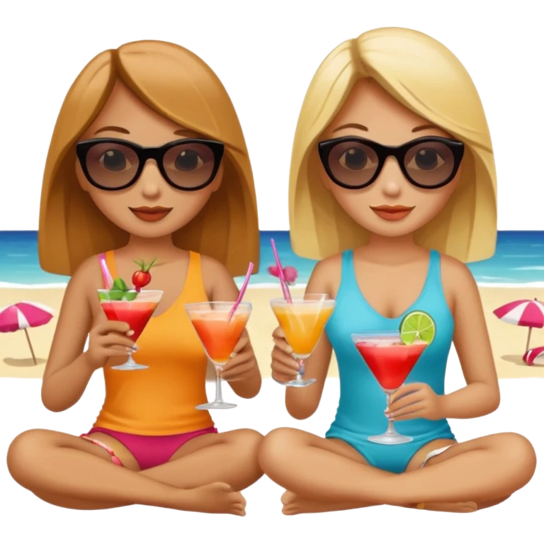 Girls sitting on the beach with a drink emoji