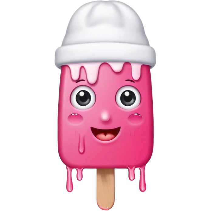 happy pink popsicle with eyes and white beanie emoji