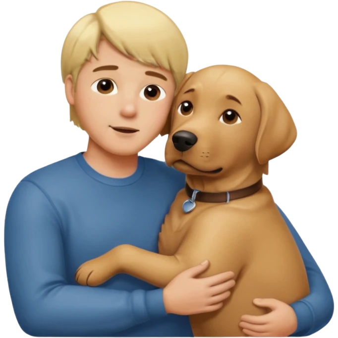 brown labrador hugging with man with blond hair emoji