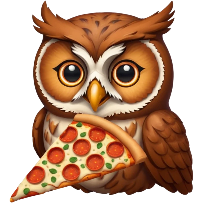 crea un gufo che mangia la pizza emoji