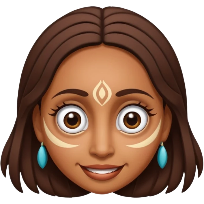 brown Maori female face doing a female pukana, big eyes and upside down smile emoji