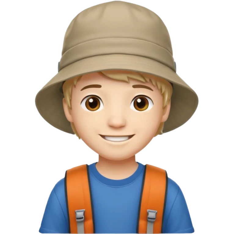a young student boy with the backpack with bucket hat emoji