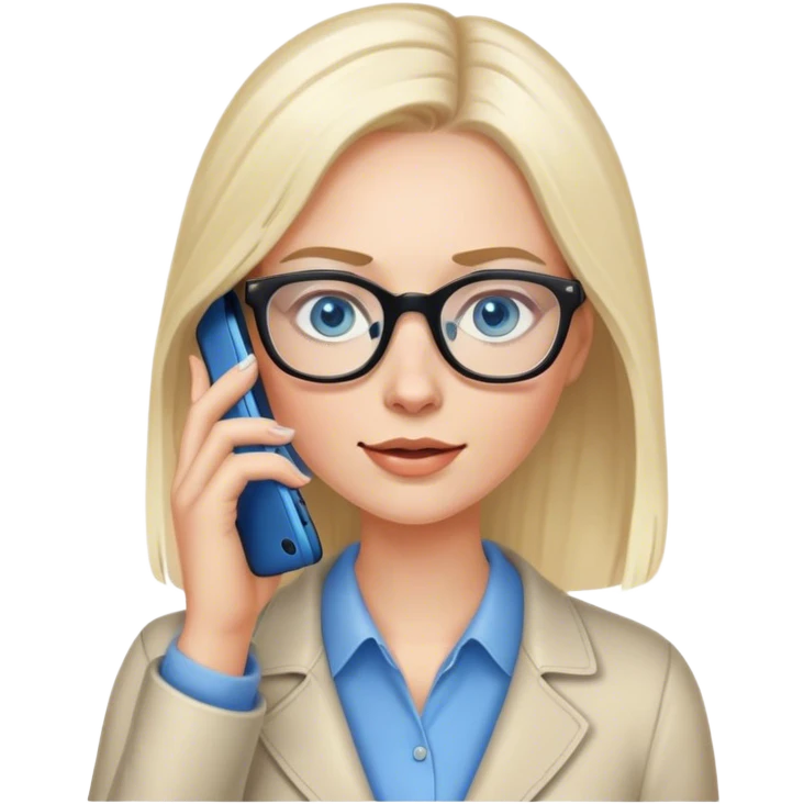 Pale Realistic balage hair woman wearing glasses and blue eyes speaking on 1 cell phone emoji