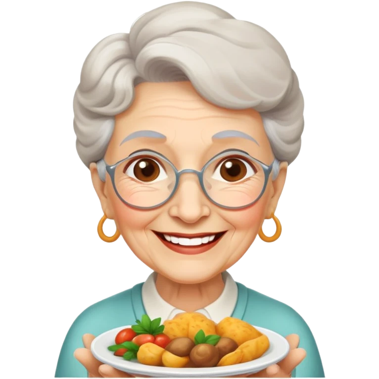 happy elderly grandmother smiling with delicious homemade food emoji