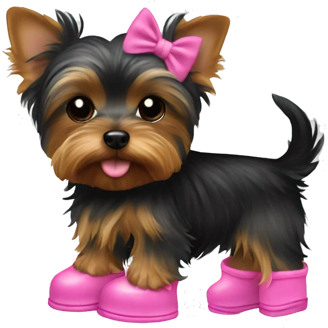 Teacup Yorkshire terrier with pink boots emoji