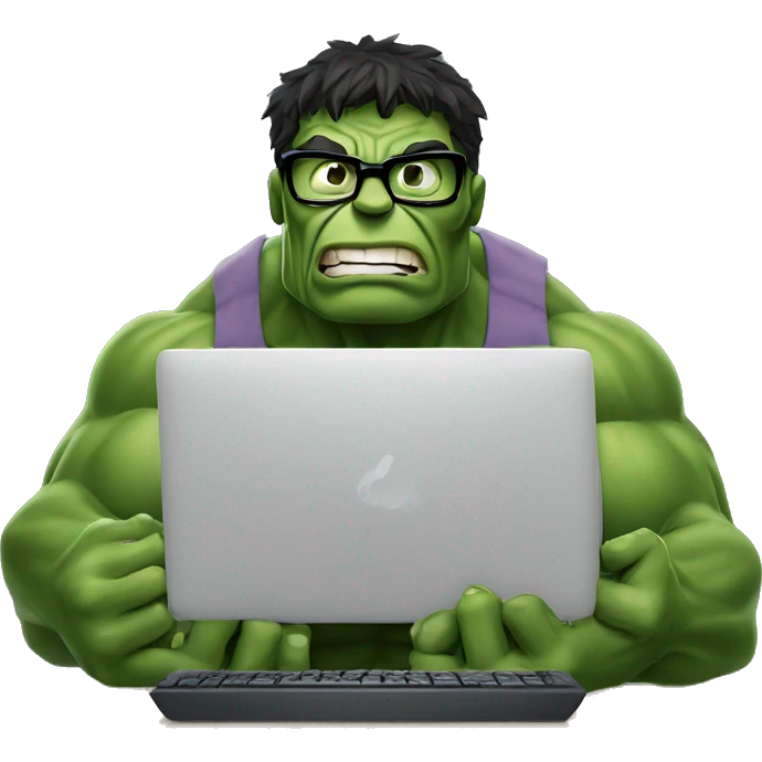 Hulk typing on the computer with glasses on emoji