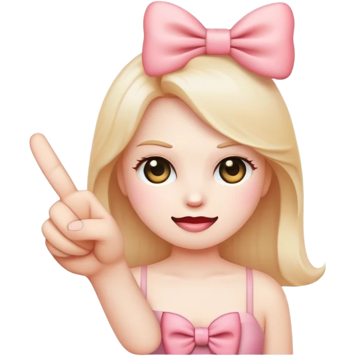 Blushing emoji with a bow holding up the middle finger emoji