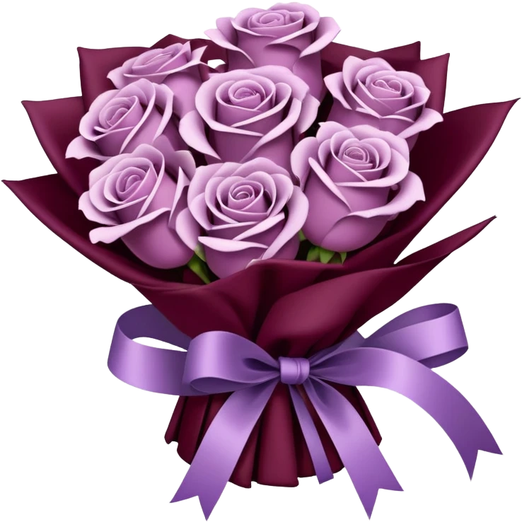 Bouquet of pale purple roses in a burgundy package emoji