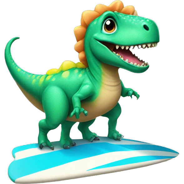Dino on a surf board with a tutu emoji